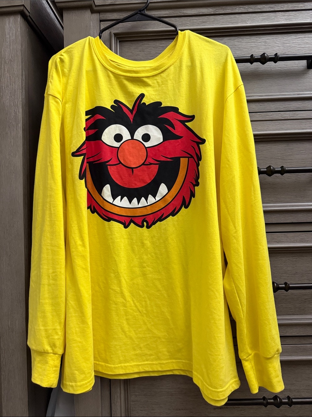 Disney Yellow Long-Sleeve Tee with Red Animal Face Graphic